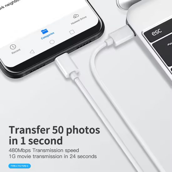 Kabel JP USB-C do USB-C, PD60W, QC 4.0, 3A, 480Mb/s, biały, 1,2 metra