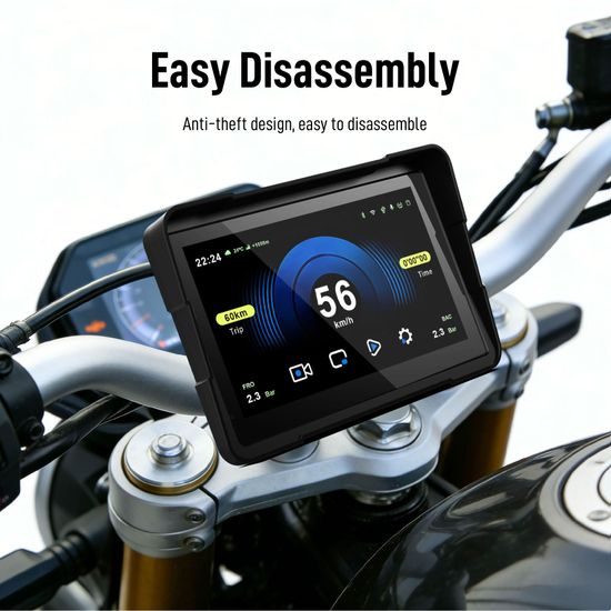 7" Motociklistički zaslon s bežičnim CarPlay i Android Auto, dualnom Full HD kamerom i brzootpusnim nosačem