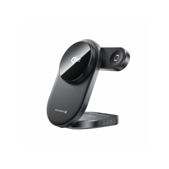 Swissten MagBase Αναδιπλούμενος ασύρματος φορτιστής 3σε1, Qi2, μαύρος