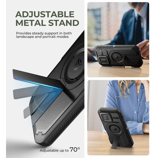 Dexnor Privacy MagSafe Kickstand Camprotector tok iPhone 16 Pro, fekete