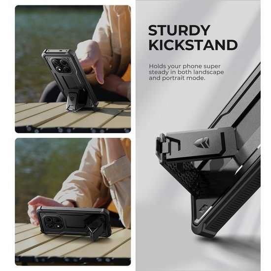 Dexnor 360 Kickstand Schutzhülle für Xiaomi Redmi Note 14 Pro 5G - Hybrid Hülle mit integriertem Displayschutz und Ständer - Schwarz