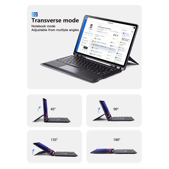JP Μαγνητική θήκη με αποσπώμενο πληκτρολόγιο Bluetooth, touchpad, οπίσθιο φωτισμό, περιστρεφόμενη βάση και θήκη για stylus, Samsung Galaxy Tab S9+ / S10+ / S7 FE / S9 FE+, μαύρη