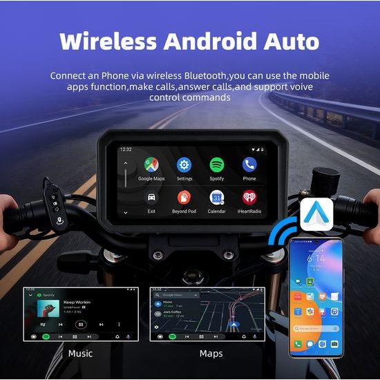 Wyświetlacz motocyklowy 6,25" z bezprzewodowym Apple CarPlay, Android Auto, kamerami DVR i TPMS