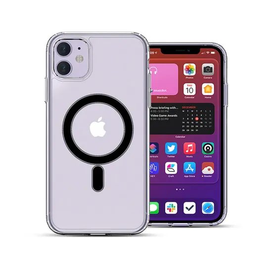 iPhone 11 skaidrus dėklas – ER Case Ice Snap Black Edition MagSafe – skaidri