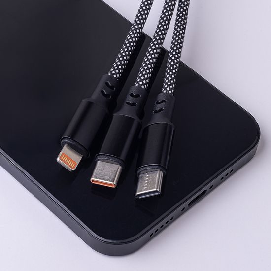 Maxlife kábel ALLin1 USB + USB-C - Lightning + 2x USB-C 1,0 m 66 W, čierny