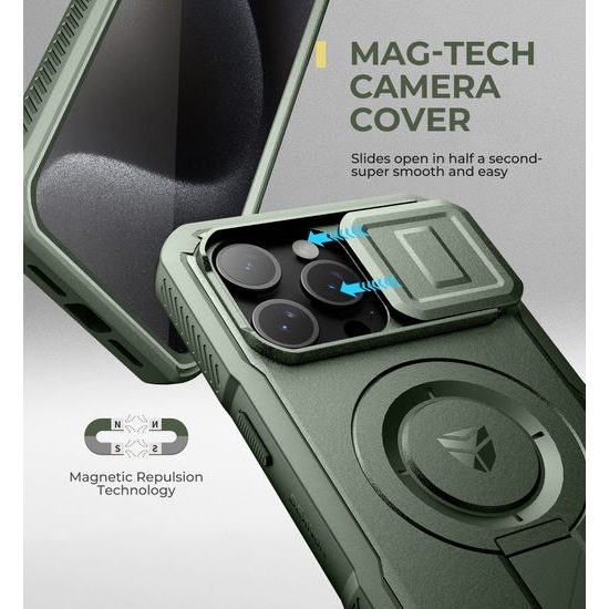 Dexnor MagSafe 360 Kickstand Camprotector Θήκη iPhone 15 Pro Max, πράσινη