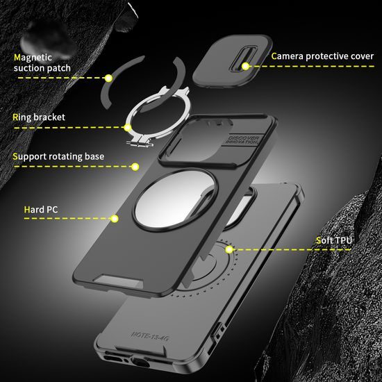 Camslide Stand obal, Xiaomi Redmi Note 13 4G, černý