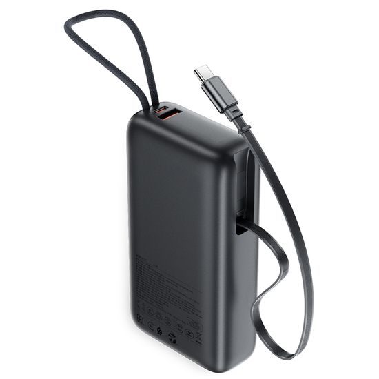 Acefast Powerbank (M34) 20.000 mAh - met Uitschuifbare USB-C Kabel - PD45W Snelladen - Grijs