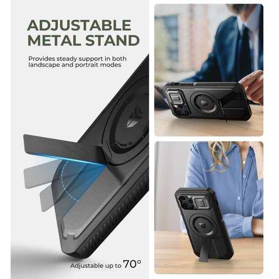 Dexnor MagSafe 360 Kickstand Camprotector Θήκη iPhone 12 / 12 Pro, Μαύρη