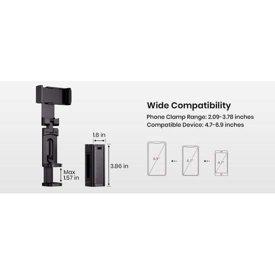 360° Καθολική περιστρεφόμενη αναδιπλούμενη βάση τηλεφώνου για ταξίδια με τοποθέτηση σε τραπεζάκι, κάθισμα και επιφάνεια, μαύρη