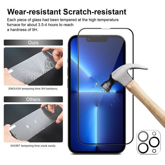 JP Πλήρες Πακέτο Προστατευτικών Γυαλιών, 2x 3D γυαλί με εφαρμογέα + 2x γυαλί για φακό, iPhone 13 Pro MAX