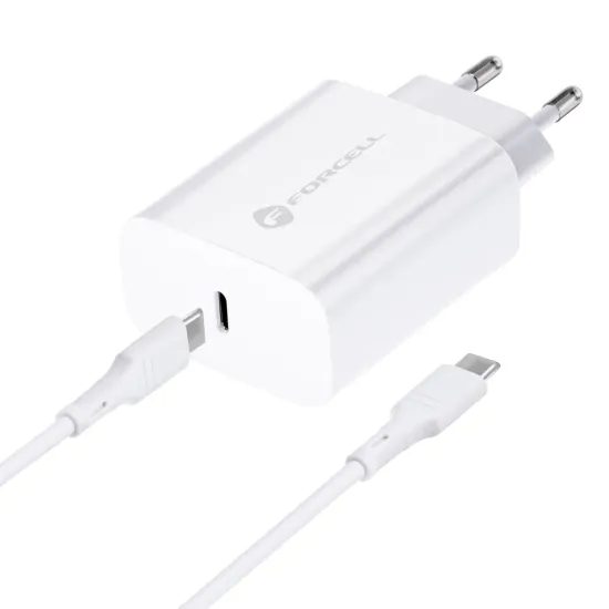 Forcell τροφοδοτικό φορτιστή με σύνδεση USB-C και καλώδιο USB-C, 3A, 25W με λειτουργία φόρτισης PD και QC 4.0, 1 μ