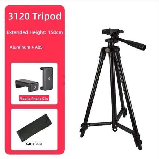 Verstelbaar Aluminium Statief 150 cm voor Camera en Mobiel (1/4" schroefdraad), Tripod