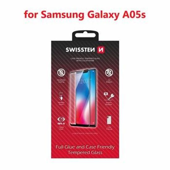 Swissten Full Glue, Color frame, Case friendly, Ochranné tvrdené sklo, Samsung Galaxy A05s, čierne