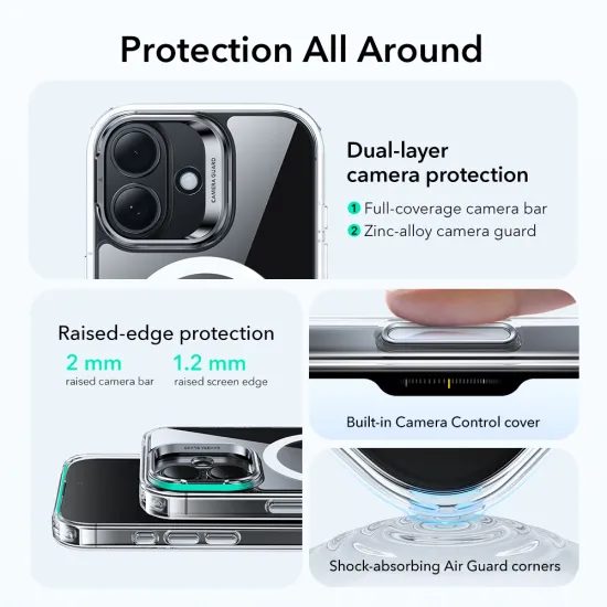 ESR Classic Hybrid Hoesje - MagSafe geschikt - met Kickstand - Transparant (Anti-geel) - voor iPhone 17