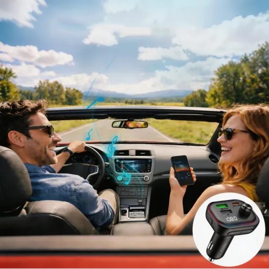 Tech-Protect CC07 3-Port KFZ-Ladegerät mit PD 54W + FM Bluetooth Transmitter - Schwarz