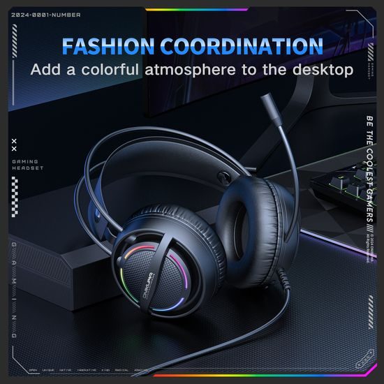 Onikkuma X88 Gaming slušalice s mikrofonom, RGB osvjetljenje, crne