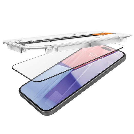 Spigen Glass.TR EZFit FC cu aplicator, Folie de sticlă securizată, iPhone 15 Plus, neagră