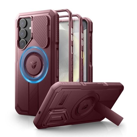 Dexnor MagSafe 360 Kickstand Camprotector borító Samsung Galaxy S25 Plus, bordó