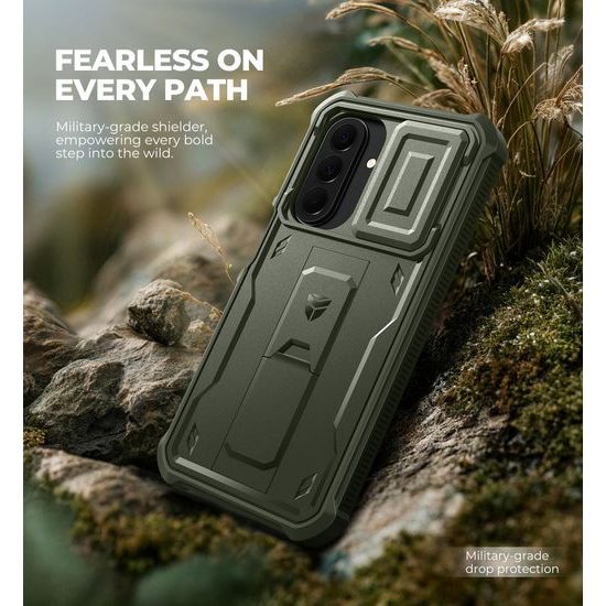Dexnor 360 Kickstand Camprotector Schutzhülle für Samsung Galaxy A27 - Hybrid Handyhülle mit Kameraschutzklappe und Ständer - Grün