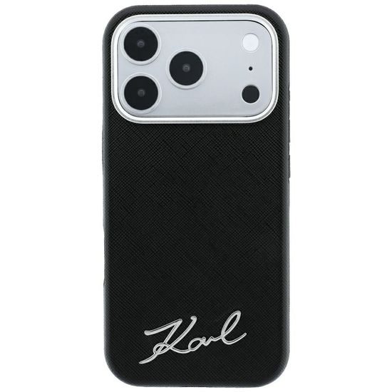 Karl Lagerfeld Saffiano Small Script Metal Logo MagSafe ümbris iPhone 17 Pro / 18 Pro – must