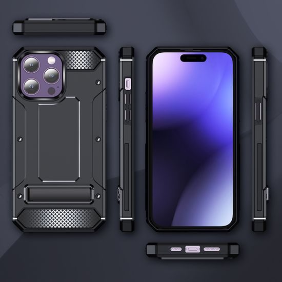 Techsuit Hybrid Armor Kickstand, iPhone 15 Pro, čierny