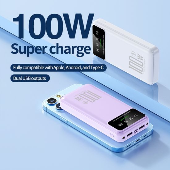 Powerbank 20000mAh mit 100W Super Charge und QC3.0 - LED-Licht - Weiß