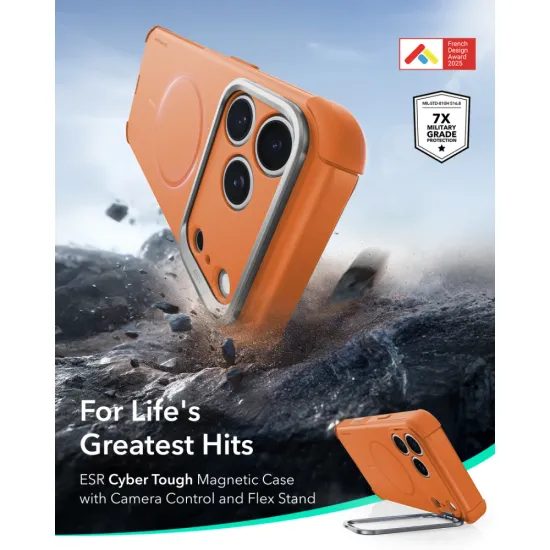 Kryt ESR Cyber Tough Kickstand MagSafe, iPhone 17 Pro / 18 Pro, oranžový