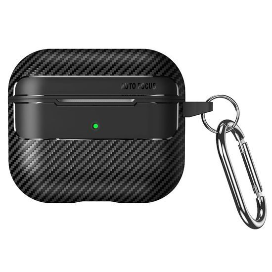Techsuit CarbonFiber Hoesje voor AirPods Pro 3 - TPU met Karabijnhaak - Zwart