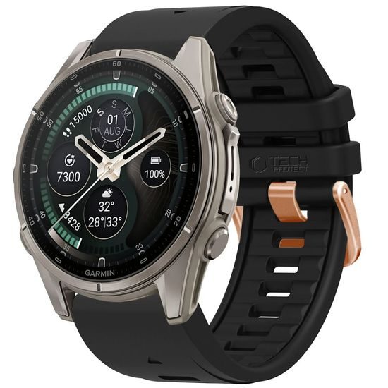 Tech-Protect Silicone remienok, Garmin Fenix 5S / 5S Plus / 6S / 6S Pro / 7S / 8 / 9 / 9 Pro (43 mm), čierny