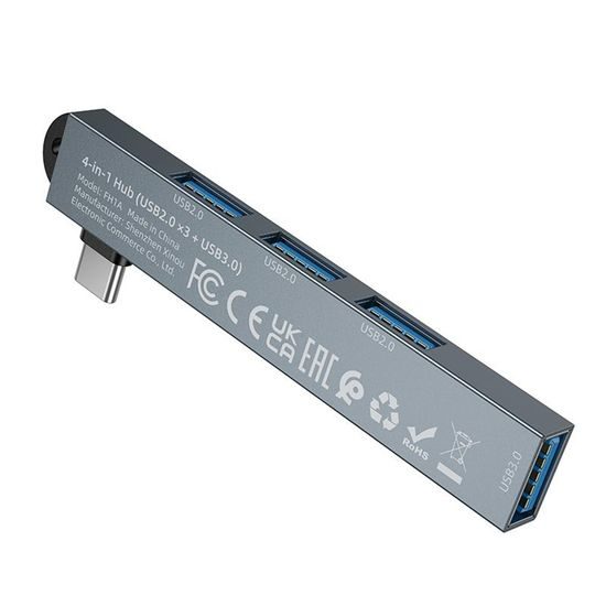 Borofone Hub 4in1 (FH1A) USB-C auf 3x USB 2.0 / USB 3.0 - Kompakter USB-C Adapter für Laptop und Notebook - Grau