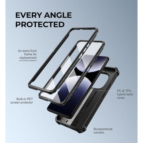 Dexnor 360 Kickstand Schutzhülle für Xiaomi Redmi Note 14 Pro 5G - Hybrid Hülle mit integriertem Displayschutz und Ständer - Schwarz