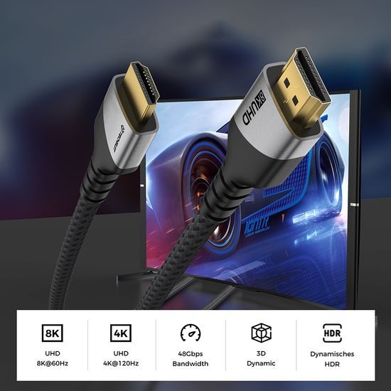 Techsuit Prémiový videokabel NexusVision Pro (CX3) HDMI - HDMI 2.1, 2 m, šedý