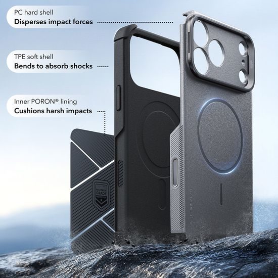 iPhone 17 Pro / 18 Pro vāciņš – ESR Cyber Armor Kickstand ar statīvu – pelēks