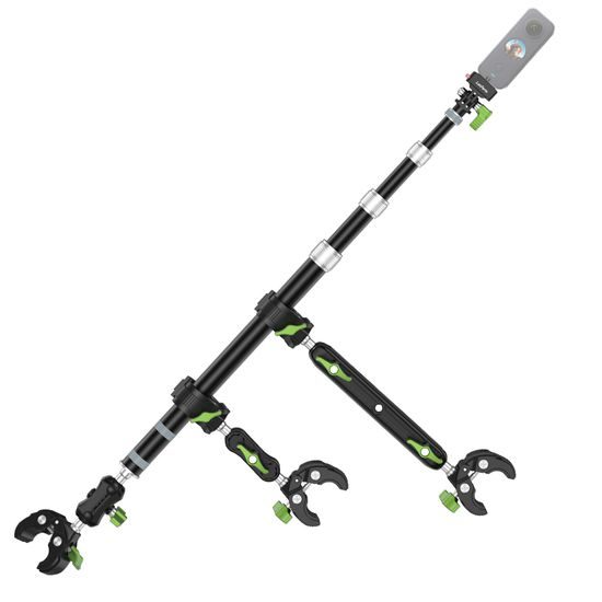 LanParte PMH-C3 supporto telescopico per fotocamere 360° e action cam per moto, 1,5 m, fissaggio a 3 punti, sistema a sgancio rapido