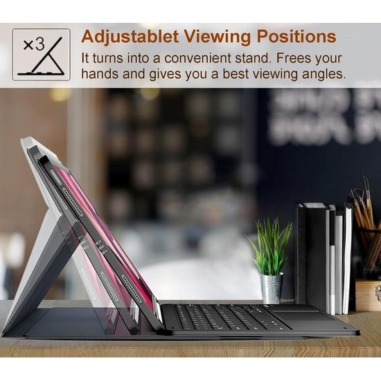 JP Magnetische Schutzhülle mit Bluetooth-Tastatur, Touchpad, Beleuchtung und Stylus-Halter für Samsung Galaxy Tab S8 Ultra / S9 Ultra / S10 Ultra - Schwarz