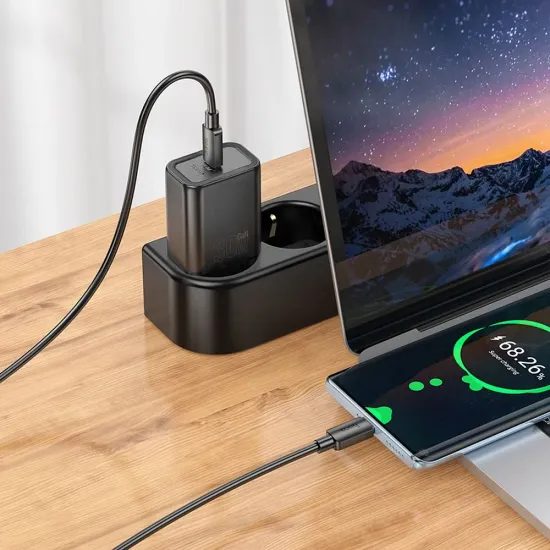 Hoco Δικτυακός Φορτιστής N62 USB-C, PD QC 30W, μαύρος