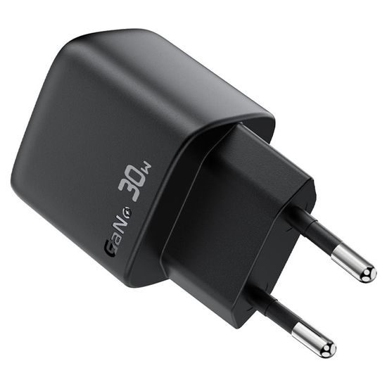 Acefast oplader A115 med digitalt display, GaN, PD 30W, USB-C + USB-C kabel, 1,2 m, sort