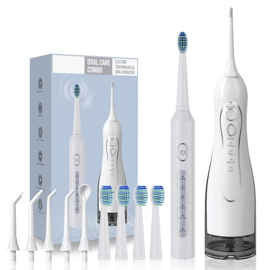 Set spazzolino elettrico sonico e idropulsore dentale wireless 2in1, bianco