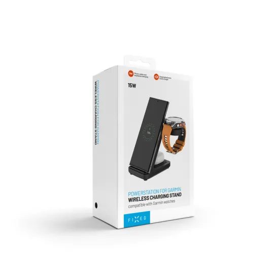 FIXED Powerstation 3 az 1-ben vezeték nélküli töltőállomás Garmin-hoz, 15W + 5W + 2,5W, fekete