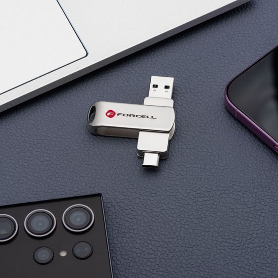 Forcell F-Data Metal Duo Pendrive 64GB (USB-A / USB-C), ασημί