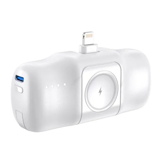 Wozinsky WF16-YLS 15W Mini Power Bank 5000mAh Lightning + USB-C + Φορτιστής Apple Watch, Λευκό