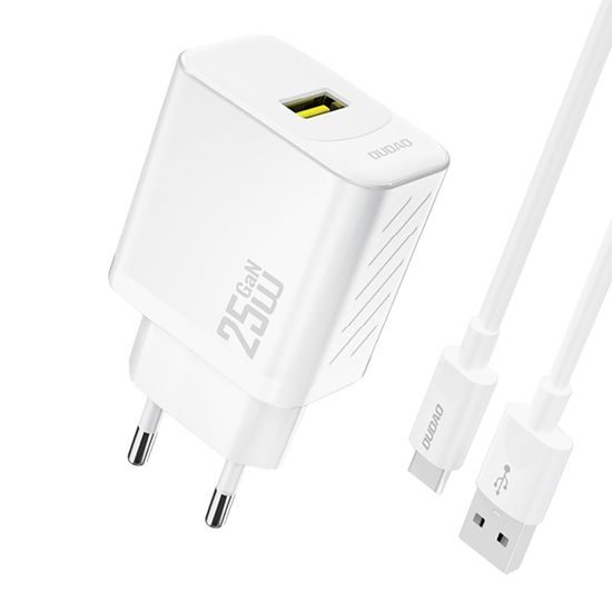 Dudao A27STEU polnilnik USB-A + kabel USB-A - USB-C, 25W GaN, bela
