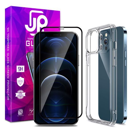 JP Dual Pack 3D Panzerglas + Transparente Case für iPhone 13 Mini - Gehärtetes Displayschutzglas mit Schutzhülle
