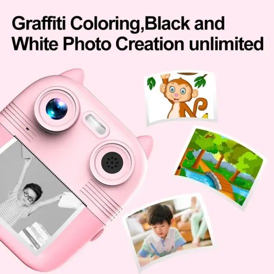 Digitálna foto tlačiareň 2v1 pre deti, ružová