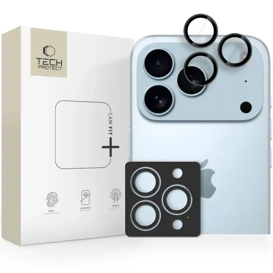 Tech-Protect Camring Fit+, sklíčko pro čočku fotoaparátu, iPhone 14 Pro / Max / 15 Pro / Max / 16 Pro / Max / 17 Pro / Max, černé