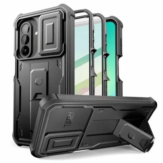 Tech-Protect Kevlar Cam+ Schutzhülle für Samsung Galaxy A27 5G - Hybrid Case mit Kameraabdeckung und Kickstand - Schwarz