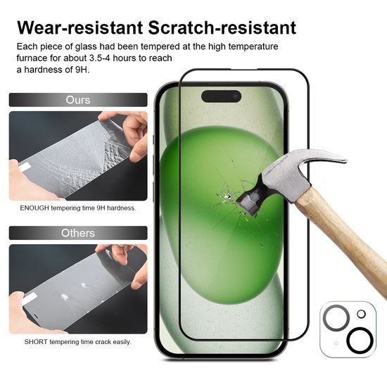 JP Πλήρες Πακέτο Προστατευτικών Γυαλιών, 2x 3D γυαλί με εφαρμογέα + 2x γυαλί φακού, iPhone 15
