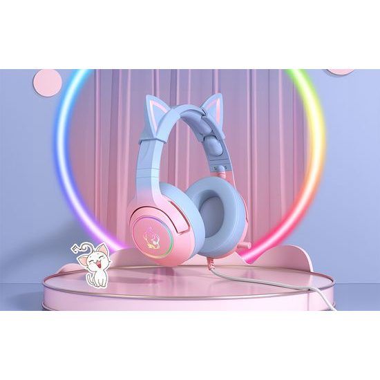 Onikuma K9 RGB gaming headset, kék-rózsaszín