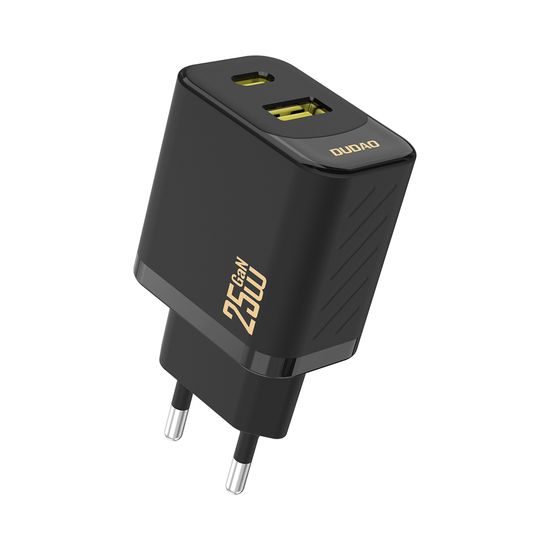 Dudao A26TCEU nabíječka USB-A + USB-C s USB-C kabelem, PD QC 25W GaN, černá